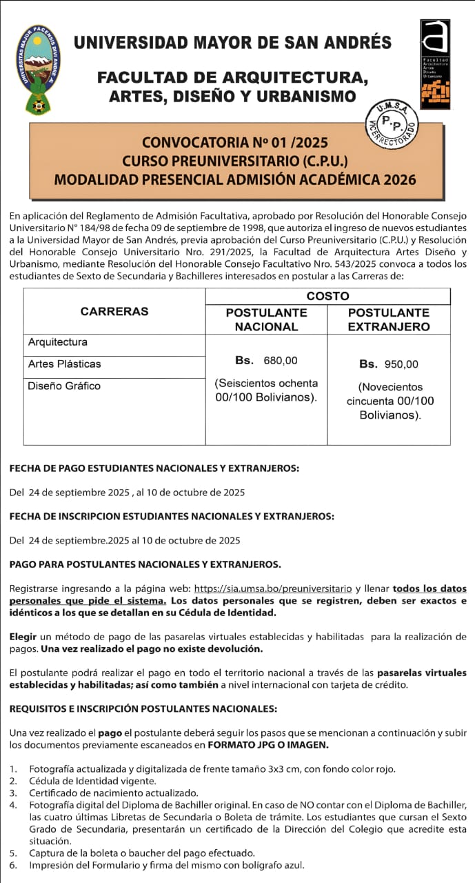 CONVOCATORIA CURSO PREUNIVERSITARIO
